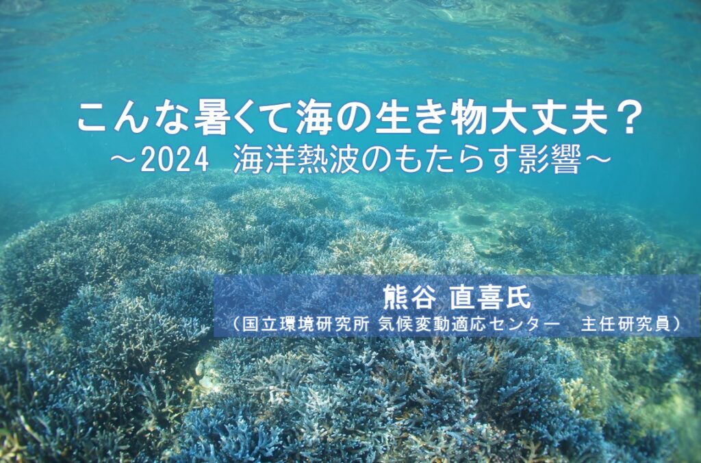 【無料　オンラインセミナー】 『こんな暑くて海の生きもの大丈夫？？　～2024海洋熱波のもたらす影響～』 　熊谷 直喜氏（国立環境研究所 気候変動適応センター　主任研究員）